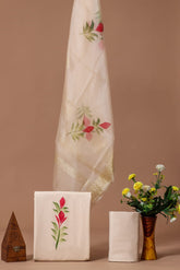 Elegant Hand Block Printed Cotton Suit With Organza Dupatta(BFOR28)